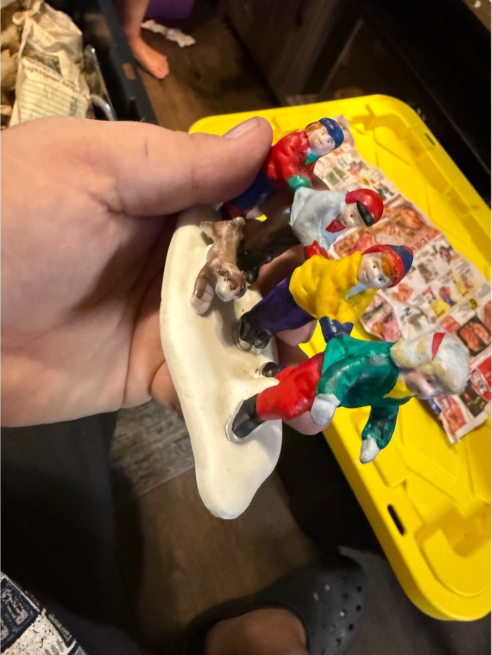 Vintage Hand-Painted Porcelain Figurine of Children Playing with Dog